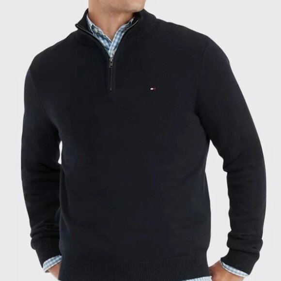 Tommy Hilfiger Men's Classic Fit 1/4-zip Pullover Sweater Navy Blue - Picture 1 of 1